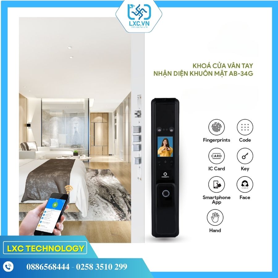 Khóa cửa thông minh nhận diện khuôn mặt 7 in 1 Homekit AB-34G I Chính hãng